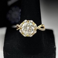 3CT Diamond Moissanite held in unique hearts 14K Gold Plated Halo Ring
