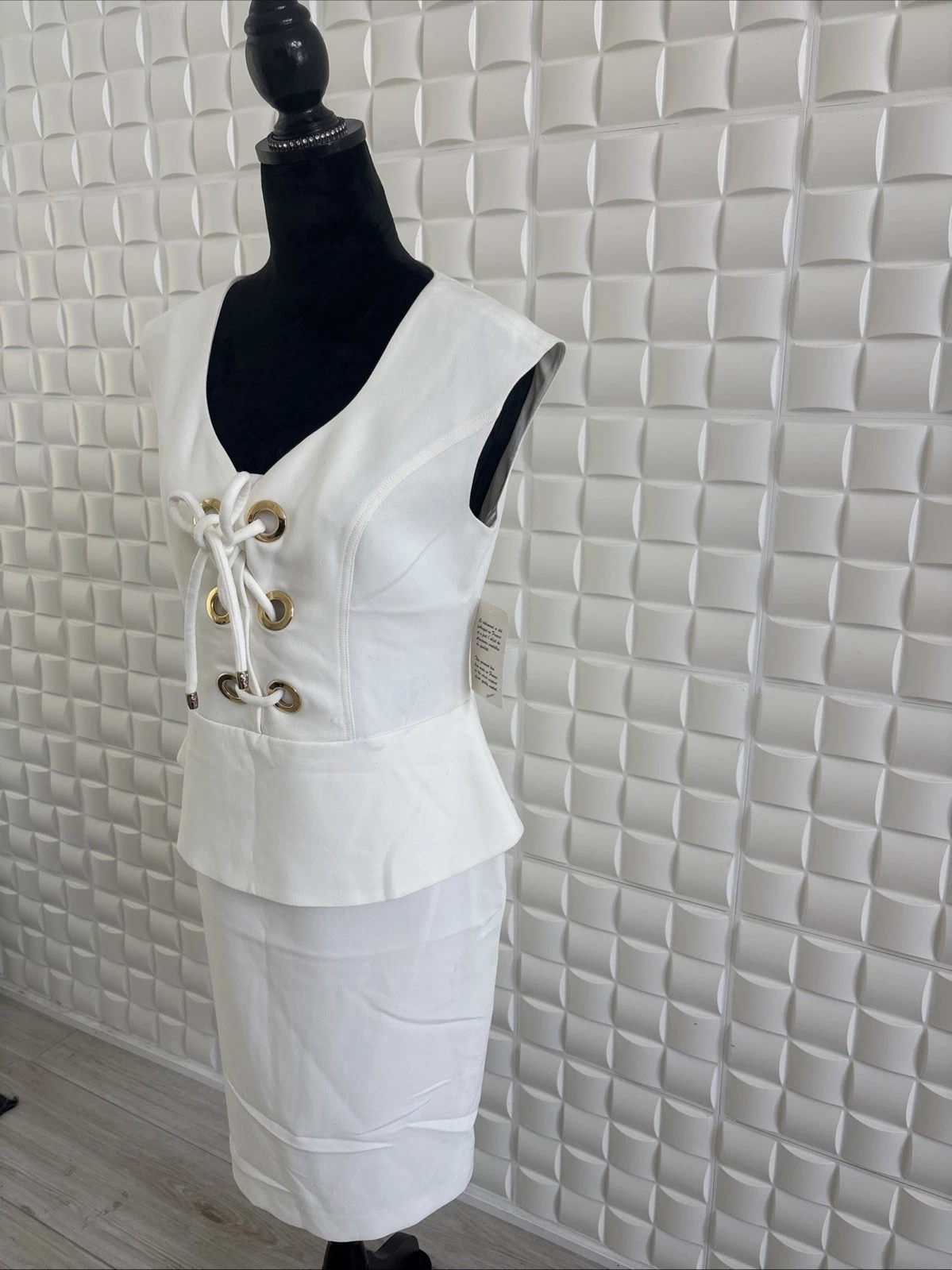 OFF WHITE Abito Sonia K Tg 8 10 Manica Corta Off Bianco Avorio NUOVO Con Etichetta Made In Frence ��