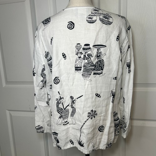 Top de lino para mujer Hot Cotton by Marc Ware L blanco negro estampado tribal azteca - Imagen 3 de 6