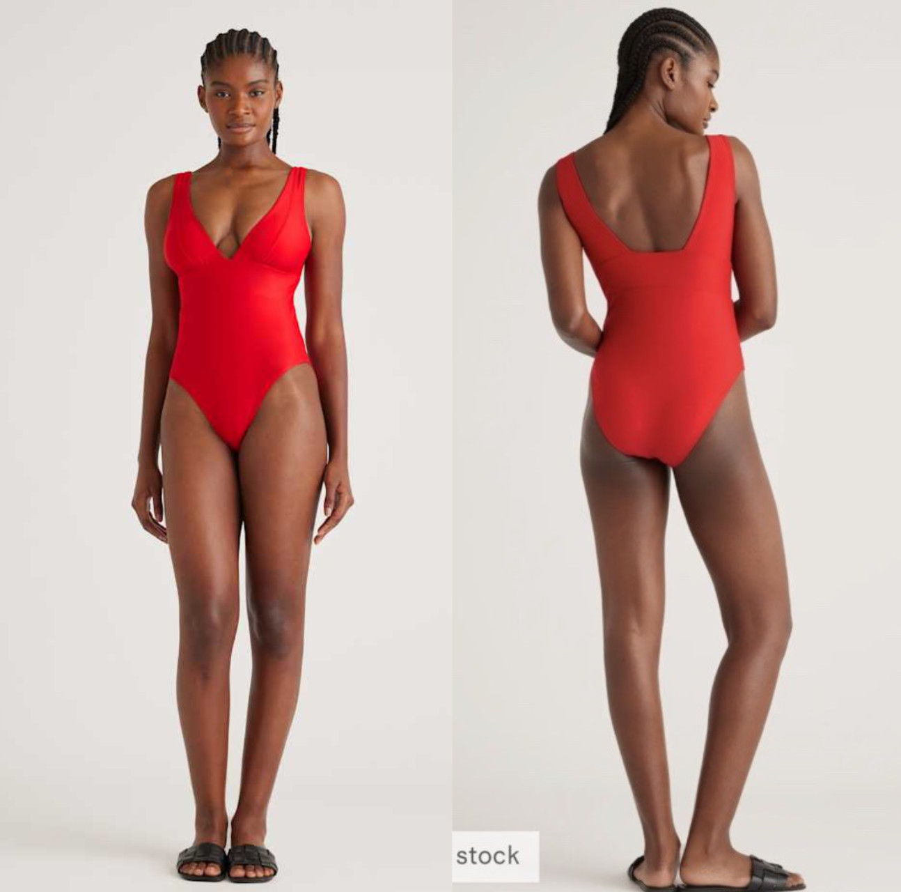 NWT QUINCE Italian Plunge One-Piece Swimsuit In Cherry Red Size L