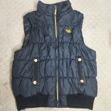 Vintage Y2K Apple Bottoms Womens L Puffer Vest Black Gold Logo Ribbed Waist