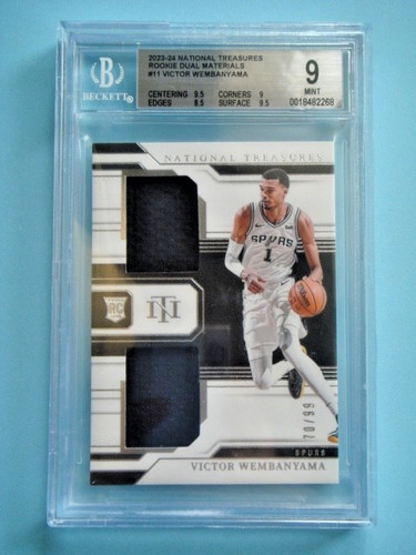 2023/24 National Treasures Victor Wembanyama RC Dual Jersey #70/99 BGS 9 2x9.5