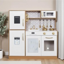 Wooden Play Kitchen Toy Set with Light, Kids Children Pretend Toy Kitchen Pla...