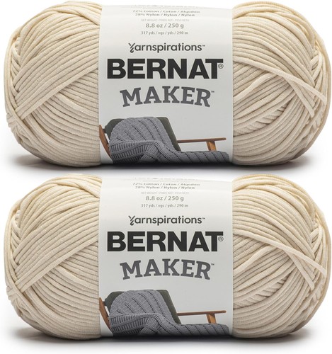 Maker Cream Yarn - 2 Pack of 250g/8.8oz - 72% Cotton 28% Nylon - #5 Bulky