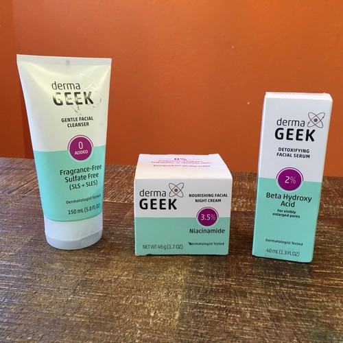 NEW SEALED Derma Geek Bundle Nourishing Night Cream Facial Serum Cleanser