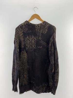 トップス UND VINTAGE LIKE HANDWRITING OVER KNIT Unique Vintage Black & White Stripe Three Quarter Sleeve