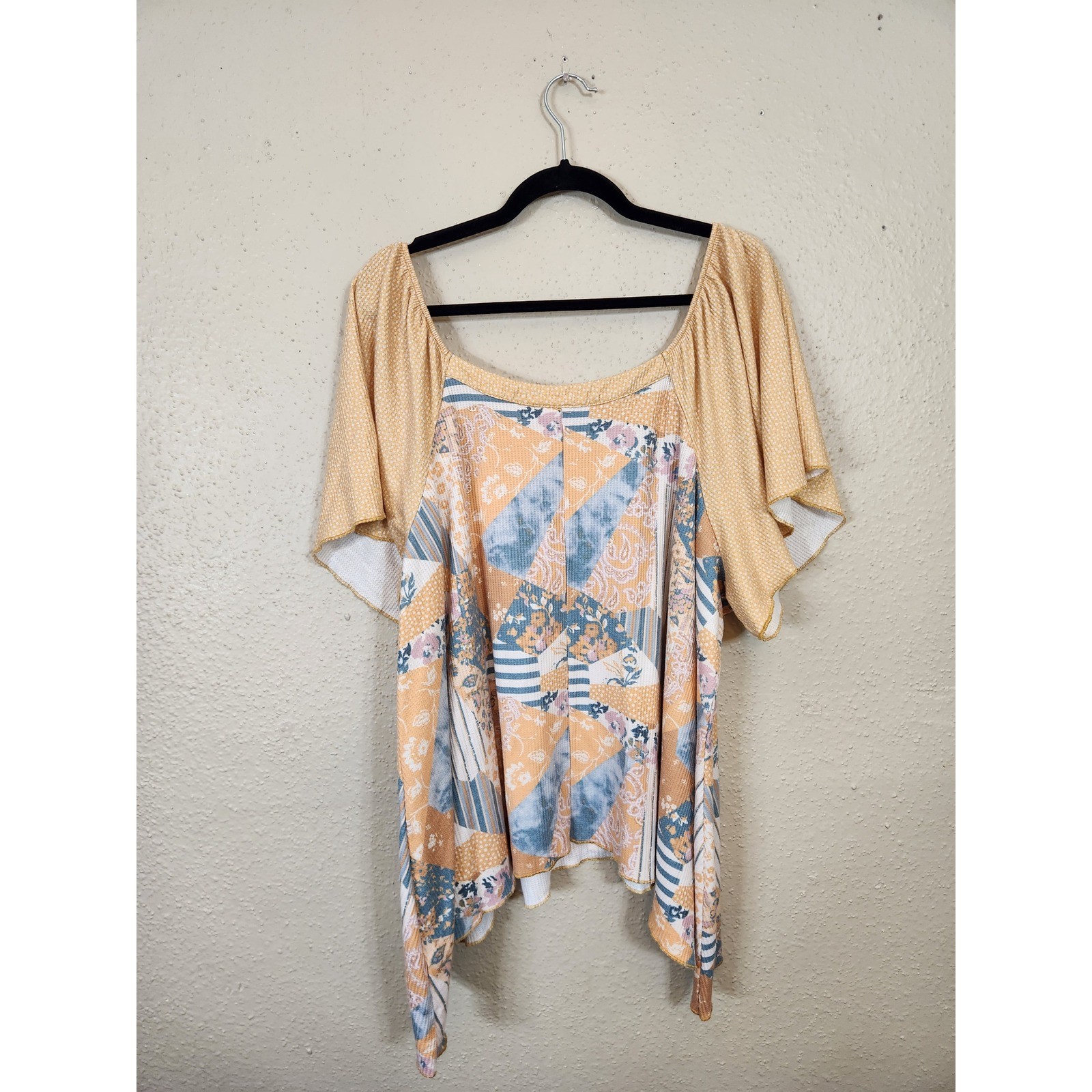 Cato Patchwork Button Detail Pullover Peasant Squ… - image 2