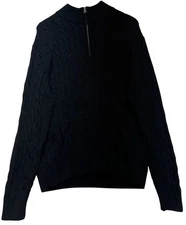 Cremieux Classic Men 1/4 Zip Pullover Swaeater Cable Knit Long Sleeve Sz L Black