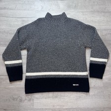 Vintage 90s Eddie Bauer EBTEK Knit Sweater Mens Medium Wool Blend Gray Mock Neck