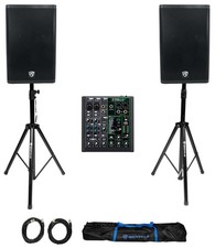  2 Rockville DX15 15" 2000w Powered Active DJ PA Speakers Mackie Mixer Stands