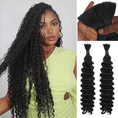 IDN Beauty 16in Deep Wave Pre Divided No Weft Human Braiding Hair 100g Black
