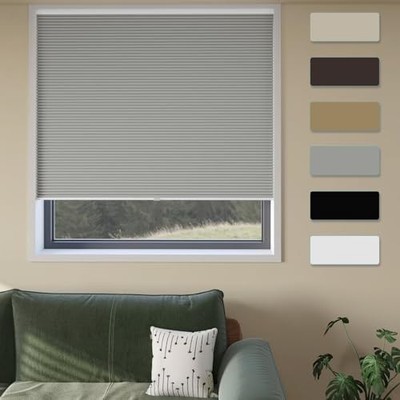 Cordless Cellular Window Shades No Tools No Drill Blackout 28''w x 64''h Grey