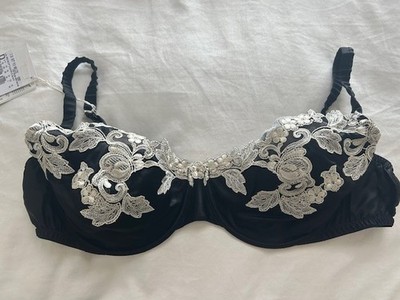 La Perla Women's Black Maison Bra silk  with ivory frastaglio underwire  36D NWT