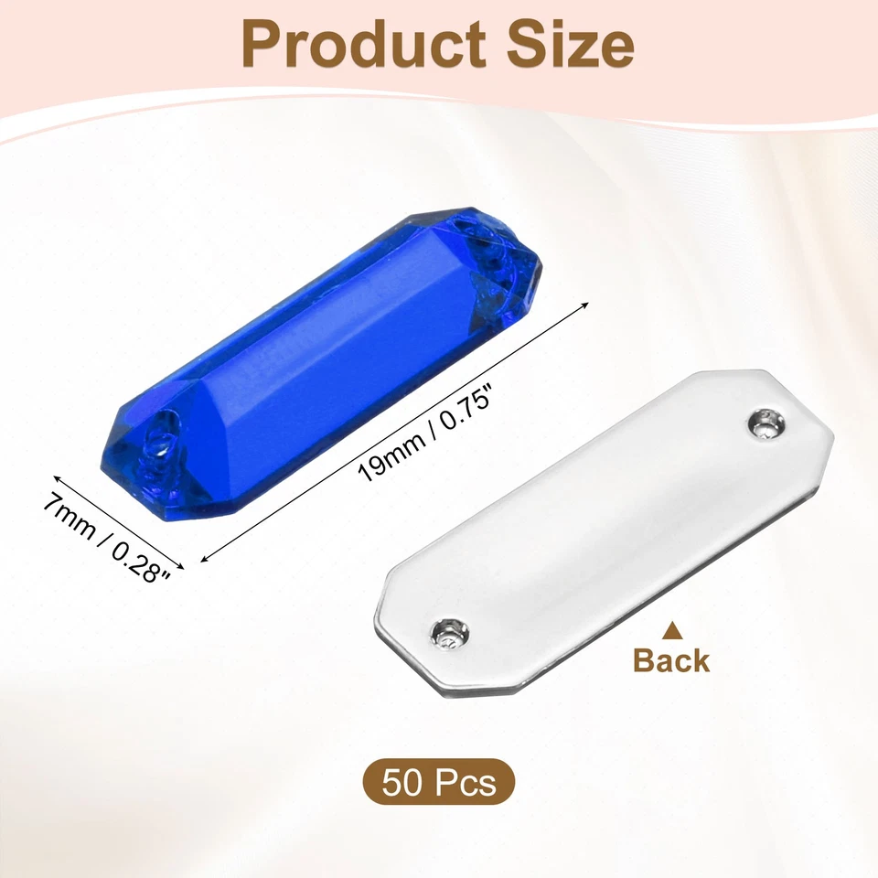 50Pcs 19 x 7 мм плоский назад шить на прямоугольник пластиковые стразы бисер, темно-синий - Изображение 2 из 4