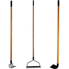 Ashman Various Assorted Garden Rakes (3-Pieces): 2-Bow Rakes and 1 Garden Hoe: 4
