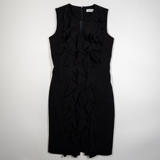 Calvin Klein Womens Size 2 Black Ruffle Front Sleeveless Sheath Dress