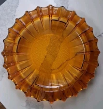 Vintage Large Round Amber Heavy Glass Ashtray 10" Diameter   A23