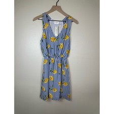NWT EVERLY Women Medium Blue Stripe & Yellow Floral Sleeveless Mini Dress