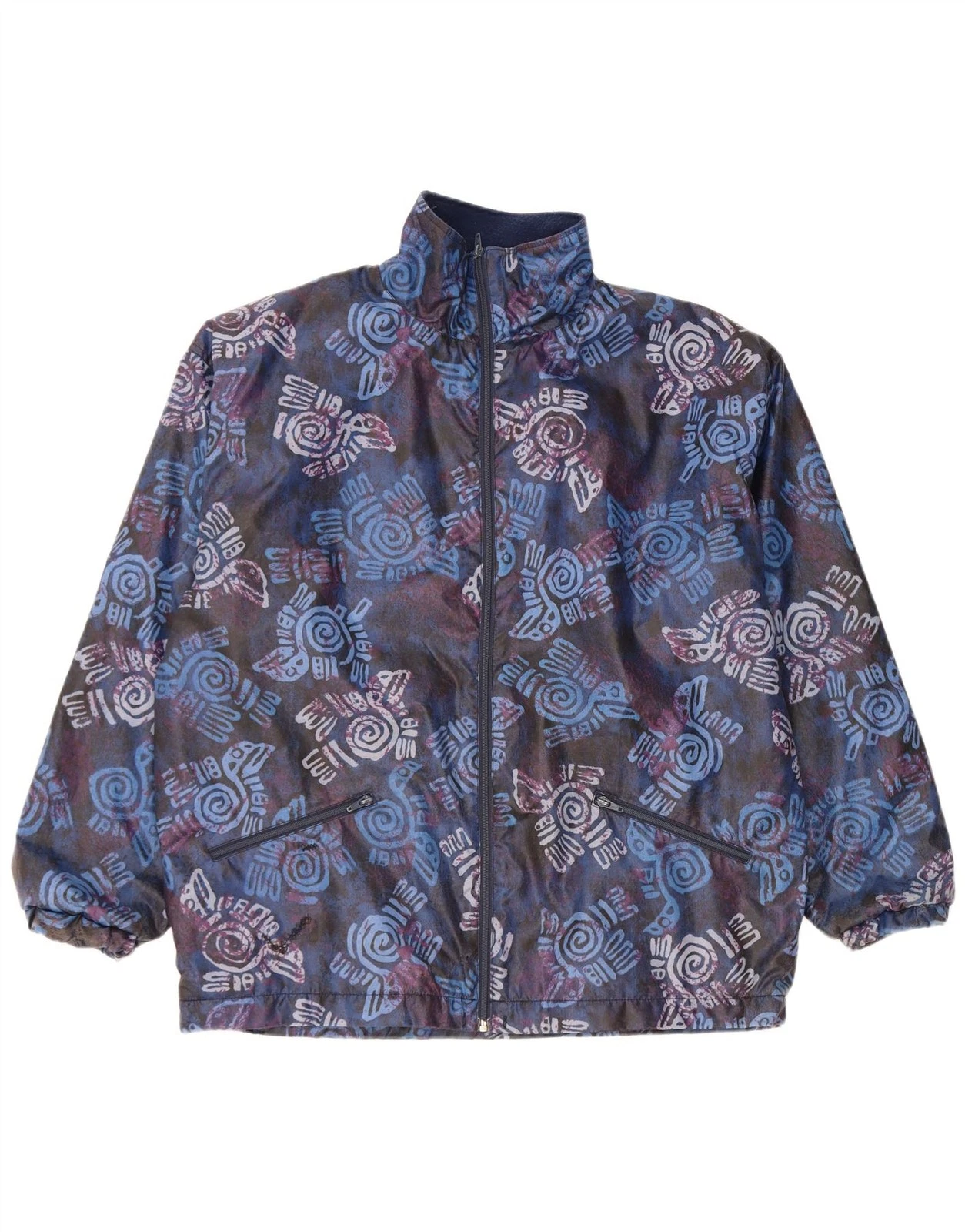 Vintage Mens Graphic Windbreaker Jacket UK 42 XL Navy Blue Geometric BS01