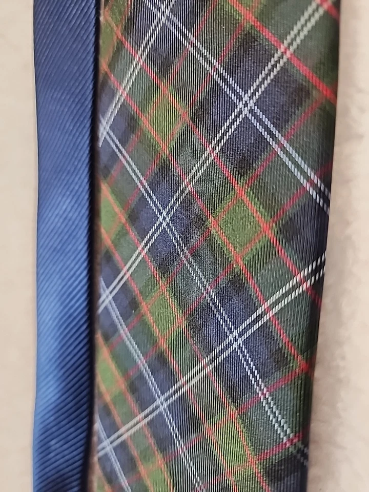 Corbata para hombre Tommy Hilfiger importada 100 % seda hecha en EE. UU. azul verde a cuadros preppy  Foto 3 de 4