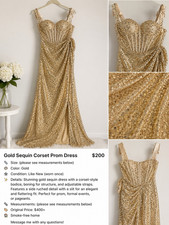 Gold Sequin Sweetheart Corset Long Prom Gown Sleeveless Strappy Adjustable