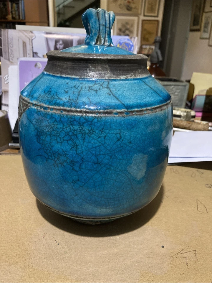 Pot Jarre En Grès Raku Émaillée Turquoise De Jm PLANTIER - Photo 2/4