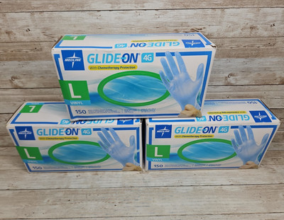 Medline Glide-On 4G Vinyl Exam Gloves *3 Boxes* Size: LARGE *See Date*1-24+