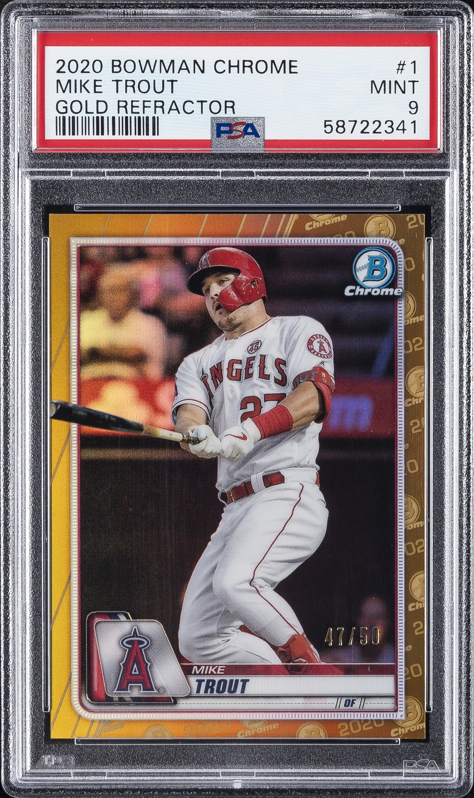 2020 BOWMAN CHROME GOLD REFRACTOR #1 MIKE TROUT #/50 PSA 9