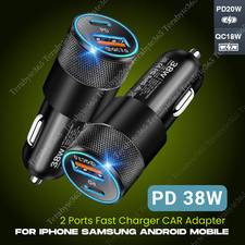 12V PD 38W Fast Car Charger Adapter for iPhone Samsung Android Cigarette Lighter