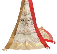 Sushila Vintage Cream Indian Dupatta Pure Cotton Printed Long Stole Scarves