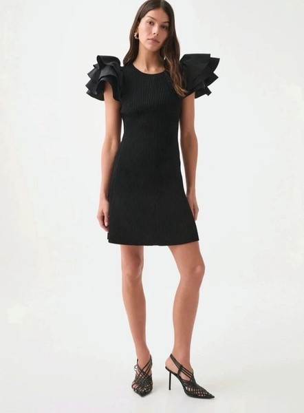 Aje Black Questa Dress s.M Puff Ruffle Sleeve Mini