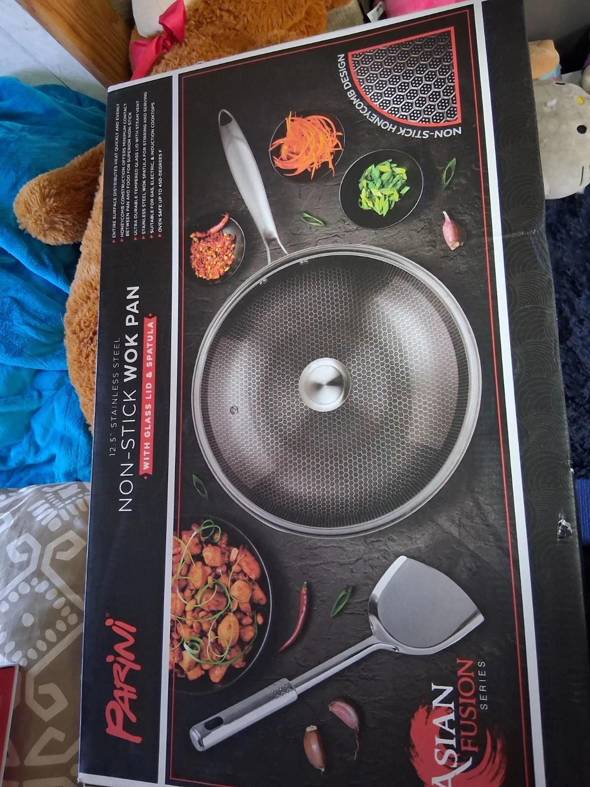 Parini Asian Fusion 12.5in Stainless Steel Non-Stick Induction Wok Set Lid