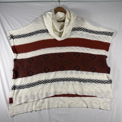 Hem & Thread Poncho Sweater Cowl Neck Womens Oversized  Stretch Aztec One Size