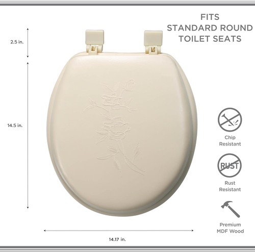 Sedile WC rotondo standard extra morbido Bath Bliss | Coperchio decorativo in vinile beige - Foto 4 di 7