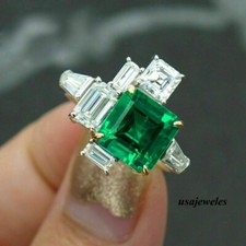 2CT Asscher Cut Real Emerald Engagement Wedding Jewelry Ring 14K 2-Tone Gold FN