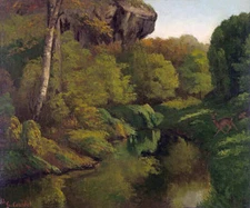 VIEW IN THE FOREST OF FONTAINEBLEAU DEER CREEK 1855 PAINTING BY GUSTAVE COURBET 