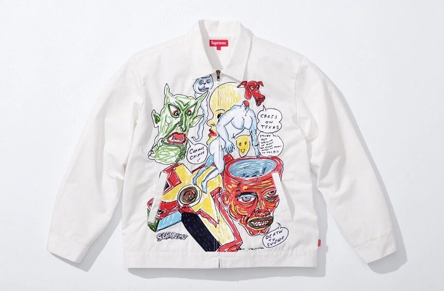 Petite veste de travail brodée blanche Supreme Daniel Johnston EN MAIN