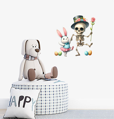 Ostern Skelett Hase Kaninchen Blume Ei Wandbild Van Vinyl Aufkleber Abziehbilder a9101