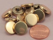 12 Small Shiny Polished Brass Tone Metal Buttons Shank  1/2" 13MM # 6331