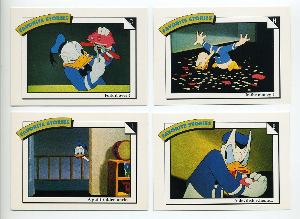 4 Disney Impel 1991 Cards Donald Duck #82 83 84 86 Favorite Stories