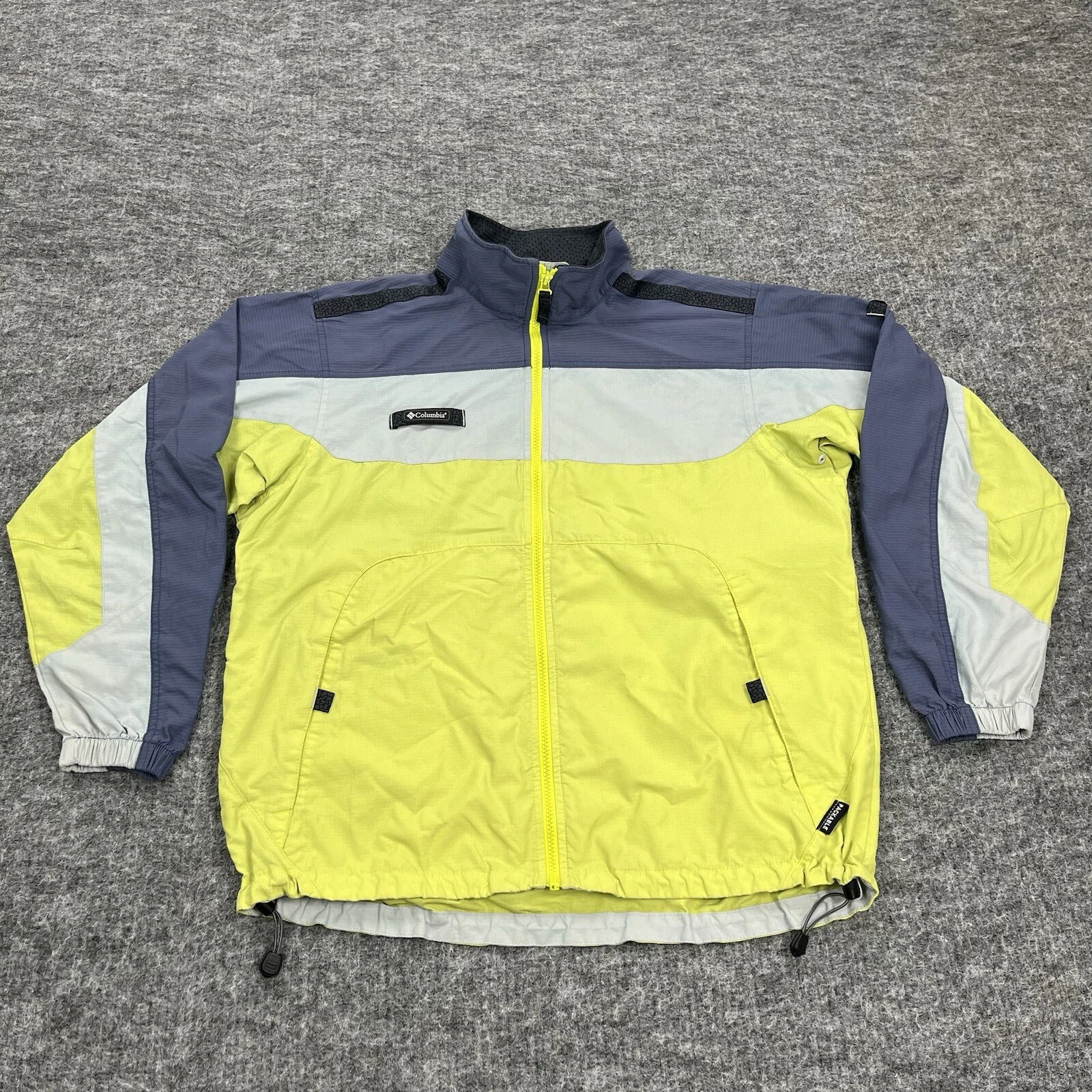 Columbia Jacket Mens Medium Yellow Full Zip Windbreaker Fishing Runing Hike Camp