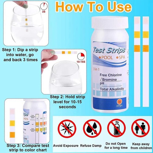 50x Chlorine Dip Test Strips Hot Tub SPA Swimming Pool PH Tester Paper U.K-Fast - Picture 3 of 12