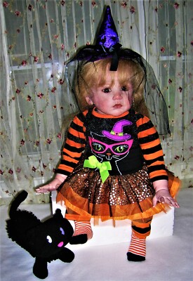 5pc NEW Rare Editions 3M Halloween Tutu Dress Outfit w/ Witch Hat Hair Bow Socks