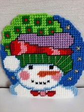 Vtg Handmade Needlepoint Plastic Canvas Christmas Snowman Hat Wreath Stars Decor