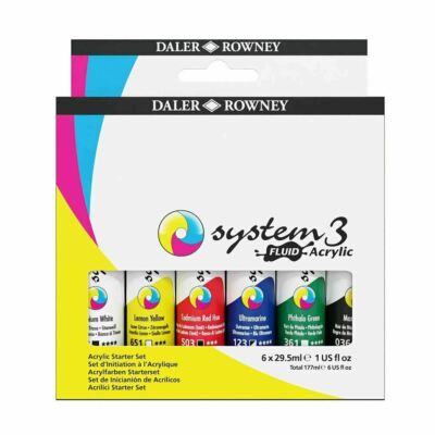 Daler Rowney System 3 flüssige Acrylfarbe Starterset 6 x 29,5 ml