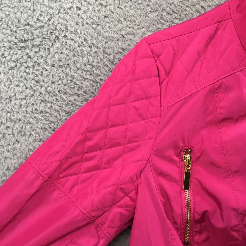 Ellen Tracy Asymmetrical Full Zip Quilted Jacket Womens M Pink Zipped Pockets - Image 4 of 4