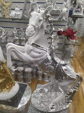 New Large White/Silver Horse Resin Decorative Ornament Home Decor Table 45cm