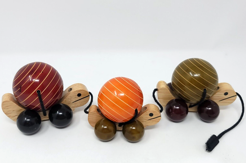 Handmade Wooden Pull Toy Snail Turtle with Rotating Ball Shell Maya Organic HTF - Picture 13 of 14