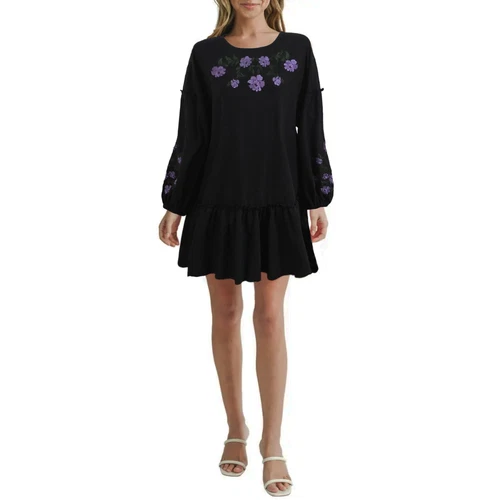 NWT ASOS Women's Floral Embroidery Balloon Sleeve Ruffle Hem Mini Dress  Sz:8-12