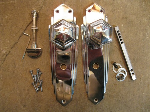Pr of 1930`s Art Deco Repro Bathroom Thumb Turn Chrome Hexagonal Door Knobs PCPL - Picture 3 of 5